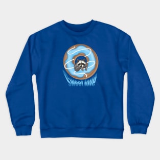 Sweet Love Cute raccoon and Yummy donut Blue Crewneck Sweatshirt